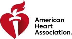 A red heart with the words american heart association written underneath it.